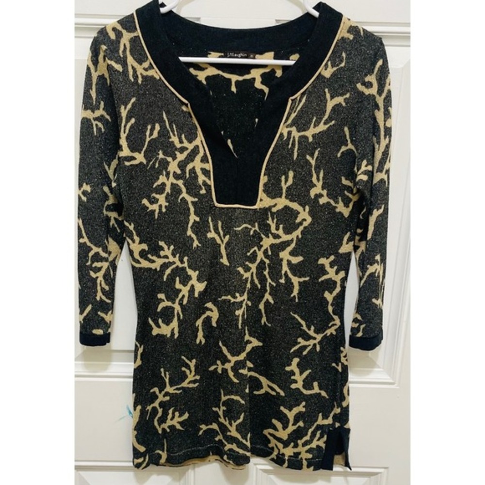 J.McLaughlin Tunic Top Coralโ Print 3/4 Sleeve Knit Pullover XS